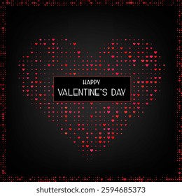 Trendy abstract background with red hearts on black. Modern halftone design. Romantic template for valentine day. Great for banners, posters, greeting cards. Vector 