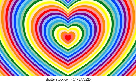 Trendy, abstract background with the shape of the heart in stripes. Bright rainbow colors for design, advertising, cards, packaging. 