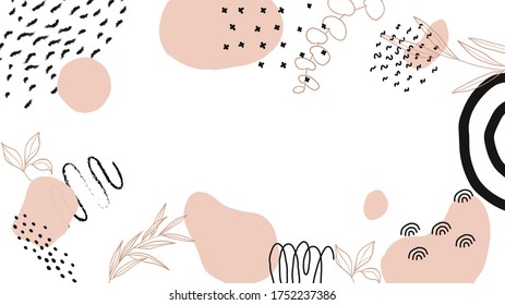 Trendy Abstract background with Shapes and floral element in Neutral Tones. Modern geometric vector for create social cover, social stories, Wrappers, posters, blogs, wallpapers. Vector illustration. 