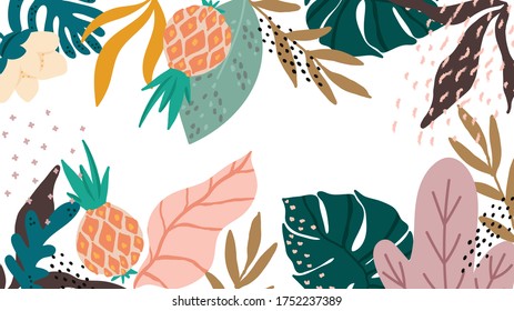 Trendy Abstract background with Shapes and floral element in Neutral Tones. Modern geometric vector for create social cover, social stories, Wrappers, posters, blogs, wallpapers. Vector illustration. 