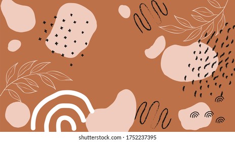 Trendy Abstract background with Shapes and floral element in Neutral Tones. Modern geometric vector for create social cover, social stories, Wrappers, posters, blogs, wallpapers. Vector illustration. 