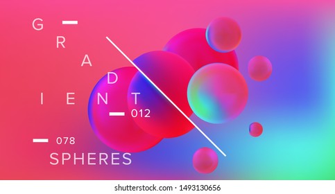 Trendy abstract background with shiny neon spheres. Minimal technology vector illustration.