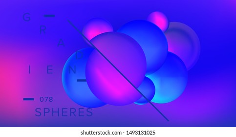 Trendy abstract background with shiny neon blue spheres. Minimal technology vector illustration.
