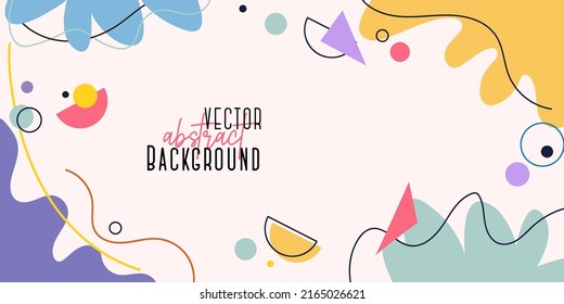 Trendy abstract background with various shapes. Colorful flat style design template with various dynamic shapes and lines. Vector illustration hand drawn design for banner, blog, flyer, social media