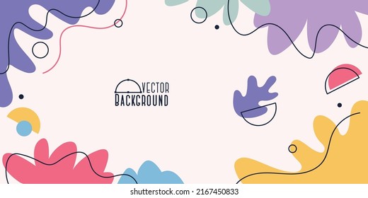 Trendy abstract background with various shapes. Colorful flat style design template with various dynamic shapes and lines. Vector illustration hand drawn design for banner, blog, flyer, social media