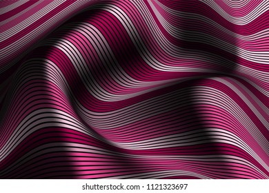Trendy Abstract Background. Vector Wallpaper with Effect of Volume and Movement. Distorted Colorful Surface. Wavy Lines and Gradient Mesh. Futuristic 3D Illustration with Distortion of Lines. Flow.