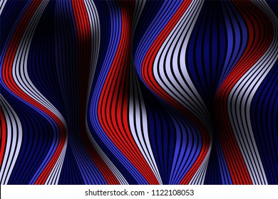 Trendy Abstract Background. Vector Wallpaper with Effect of Volume and Movement. Distorted Colorful Surface. Wavy Lines and Gradient Mesh. Futuristic 3D Illustration with Distortion of Lines. Flow.