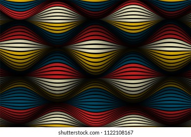 Trendy Abstract Background. Vector Wallpaper with Effect of Volume and Movement. Distorted Colorful Surface. Wavy Lines and Gradient Mesh. Futuristic 3D Illustration with Distortion of Lines. Flow.