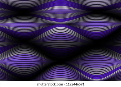 Trendy Abstract Background. Vector Wallpaper with Effect of Volume and Movement. Distorted Ultraviolet Surface. Wavy Lines and Gradient Mesh. Futuristic 3D Illustration with Distortion of Lines. Flow.