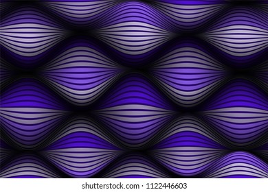 Trendy Abstract Background. Vector Wallpaper with Effect of Volume and Movement. Distorted Ultraviolet Surface. Wavy Lines and Gradient Mesh. Futuristic 3D Illustration with Distortion of Lines. Flow.