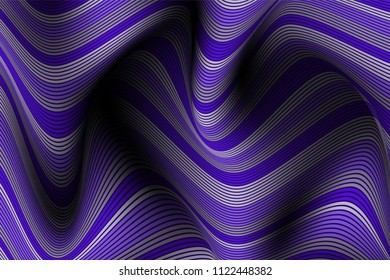 Trendy Abstract Background. Vector Wallpaper with Effect of Volume and Movement. Distorted Ultraviolet Surface. Wavy Lines and Gradient Mesh. Futuristic 3D Illustration with Distortion of Lines. Flow.