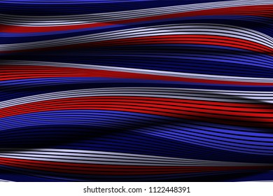 Trendy Abstract Background. Vector Wallpaper with Effect of Volume and Movement. Distorted Colorful Surface. Wavy Lines and Gradient Mesh. Futuristic 3D Illustration with Distortion of Lines. Flow.