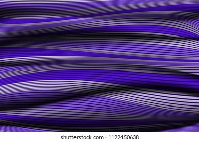 Trendy Abstract Background. Vector Wallpaper with Effect of Volume and Movement. Distorted Ultraviolet Surface. Wavy Lines and Gradient Mesh. Futuristic 3D Illustration with Distortion of Lines. Flow.