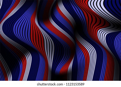 Trendy Abstract Background. Vector Wallpaper with Effect of Volume and Movement. Distorted Colorful Surface. Wavy Lines and Gradient Mesh. Futuristic 3D Illustration with Distortion of Lines. Flow.