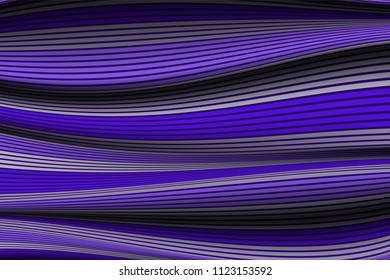 Trendy Abstract Background. Vector Wallpaper with Effect of Volume and Movement. Distorted Ultraviolet Surface. Wavy Lines and Gradient Mesh. Futuristic 3D Illustration with Distortion of Lines. Flow.