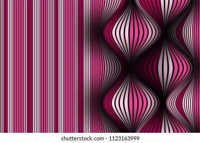 Trendy Abstract Background. Vector Wallpaper with Effect of Volume and Movement. Distorted Colorful Surface. Wavy Lines and Gradient Mesh. Futuristic 3D Illustration with Distortion of Lines. Flow.