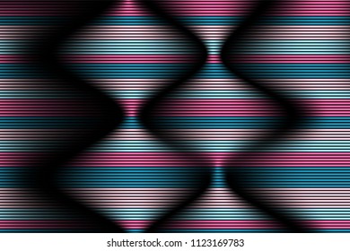 Trendy Abstract Background. Vector Wallpaper with Effect of Volume and Movement. Distorted Colorful Surface. Wavy Lines and Gradient Mesh. Futuristic 3D Illustration with Distortion of Lines. Flow.