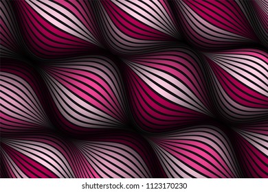 Trendy Abstract Background. Vector Wallpaper with Effect of Volume and Movement. Distorted Colorful Surface. Wavy Lines and Gradient Mesh. Futuristic 3D Illustration with Distortion of Lines. Flow.