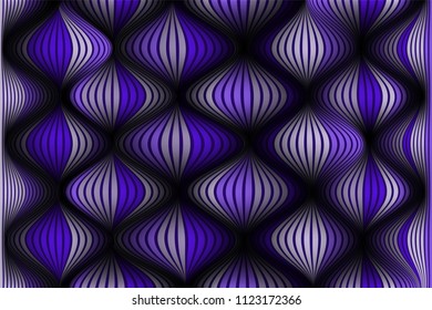 Trendy Abstract Background. Vector Wallpaper with Effect of Volume and Movement. Distorted Ultraviolet Surface. Wavy Lines and Gradient Mesh. Futuristic 3D Illustration with Distortion of Lines. Flow.