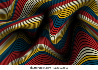 Trendy Abstract Background. Vector Wallpaper with Effect of Volume and Movement. Distorted Colorful Surface. Wavy Lines and Gradient Mesh. Futuristic 3D Illustration with Distortion of Lines. Flow.