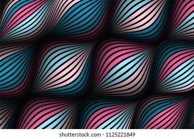 Trendy Abstract Background. Vector Wallpaper with Effect of Volume and Movement. Distorted Colorful Surface. Wavy Lines and Gradient Mesh. Futuristic 3D Illustration with Distortion of Lines. Flow.