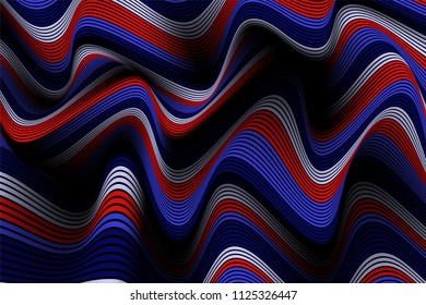 Trendy Abstract Background. Vector Wallpaper with Effect of Volume and Movement. Distorted Colorful Surface. Wavy Lines and Gradient Mesh. Futuristic 3D Illustration with Distortion of Lines. Flow.