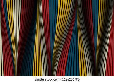 Trendy Abstract Background. Vector Wallpaper with Effect of Volume and Movement. Distorted Colorful Surface. Wavy Lines and Gradient Mesh. Futuristic 3D Illustration with Distortion of Lines. Flow.