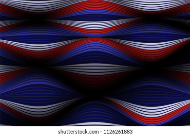 Trendy Abstract Background. Vector Wallpaper with Effect of Volume and Movement. Distorted Colorful Surface. Wavy Lines and Gradient Mesh. Futuristic 3D Illustration with Distortion of Lines. Flow.