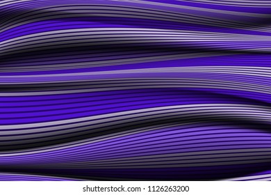 Trendy Abstract Background. Vector Wallpaper with Effect of Volume and Movement. Distorted Ultraviolet Surface. Wavy Lines and Gradient Mesh. Futuristic 3D Illustration with Distortion of Lines. Flow.