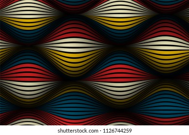 Trendy Abstract Background. Vector Wallpaper with Effect of Volume and Movement. Distorted Colorful Surface. Wavy Lines and Gradient Mesh. Futuristic 3D Illustration with Distortion of Lines. Flow.