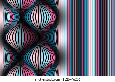 Trendy Abstract Background. Vector Wallpaper with Effect of Volume and Movement. Distorted Colorful Surface. Wavy Lines and Gradient Mesh. Futuristic 3D Illustration with Distortion of Lines. Flow.