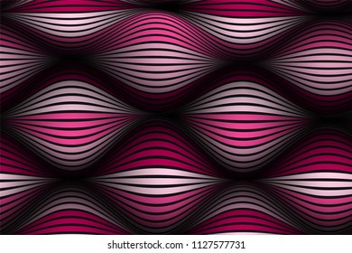 Trendy Abstract Background. Vector Wallpaper with Effect of Volume and Movement. Distorted Colorful Surface. Wavy Lines and Gradient Mesh. Futuristic 3D Illustration with Distortion of Lines. Flow.