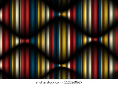 Trendy Abstract Background. Vector Wallpaper with Effect of Volume and Movement. Distorted Colorful Surface. Wavy Lines and Gradient Mesh. Futuristic 3D Illustration with Distortion of Lines. Flow.