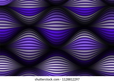 Trendy Abstract Background. Vector Wallpaper with Effect of Volume and Movement. Distorted Ultraviolet Surface. Wavy Lines and Gradient Mesh. Futuristic 3D Illustration with Distortion of Lines. Flow.