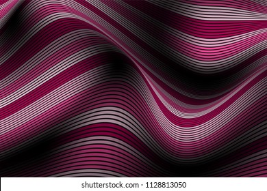 Trendy Abstract Background. Vector Wallpaper with Effect of Volume and Movement. Distorted Colorful Surface. Wavy Lines and Gradient Mesh. Futuristic 3D Illustration with Distortion of Lines. Flow.