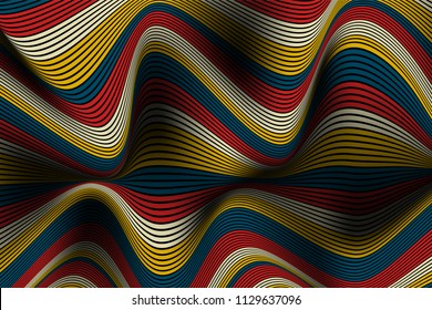 Trendy Abstract Background. Vector Wallpaper with Effect of Volume and Movement. Distorted Colorful Surface. Wavy Lines and Gradient Mesh. Futuristic 3D Illustration with Distortion of Lines. Flow.