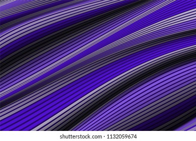 Trendy Abstract Background. Vector Wallpaper with Effect of Volume and Movement. Distorted Ultraviolet Surface. Wavy Lines and Gradient Mesh. Futuristic 3D Illustration with Distortion of Lines. Flow.