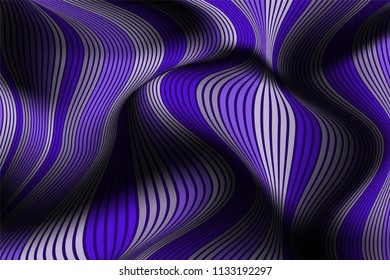 Trendy Abstract Background. Vector Wallpaper with Effect of Volume and Movement. Distorted Ultraviolet Surface. Wavy Lines and Gradient Mesh. Futuristic 3D Illustration with Distortion of Lines. Flow.