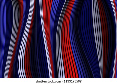 Trendy Abstract Background. Vector Wallpaper with Effect of Volume and Movement. Distorted Colorful Surface. Wavy Lines and Gradient Mesh. Futuristic 3D Illustration with Distortion of Lines. Flow.