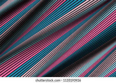 Trendy Abstract Background. Vector Wallpaper with Effect of Volume and Movement. Distorted Colorful Surface. Wavy Lines and Gradient Mesh. Futuristic 3D Illustration with Distortion of Lines. Flow.