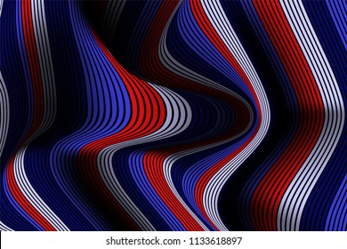 Trendy Abstract Background. Vector Wallpaper with Effect of Volume and Movement. Distorted Colorful Surface. Wavy Lines and Gradient Mesh. Futuristic 3D Illustration with Distortion of Lines. Flow.