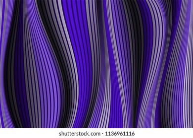 Trendy Abstract Background. Vector Wallpaper with Effect of Volume and Movement. Distorted Ultraviolet Surface. Wavy Lines and Gradient Mesh. Futuristic 3D Illustration with Distortion of Lines. Flow.