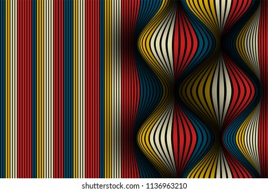 Trendy Abstract Background. Vector Wallpaper with Effect of Volume and Movement. Distorted Colorful Surface. Wavy Lines and Gradient Mesh. Futuristic 3D Illustration with Distortion of Lines. Flow.