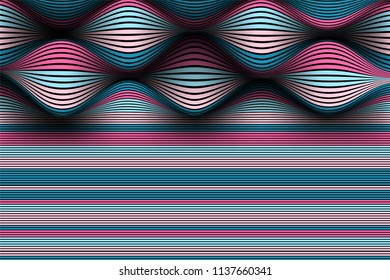 Trendy Abstract Background. Vector Wallpaper with Effect of Volume and Movement. Distorted Colorful Surface. Wavy Lines and Gradient Mesh. Futuristic 3D Illustration with Distortion of Lines. Flow.