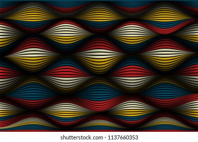 Trendy Abstract Background. Vector Wallpaper with Effect of Volume and Movement. Distorted Colorful Surface. Wavy Lines and Gradient Mesh. Futuristic 3D Illustration with Distortion of Lines. Flow.