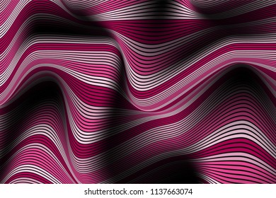Trendy Abstract Background. Vector Wallpaper with Effect of Volume and Movement. Distorted Colorful Surface. Wavy Lines and Gradient Mesh. Futuristic 3D Illustration with Distortion of Lines. Flow.