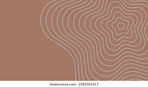 Trendy abstract banner template with waving lines on mocha mousse colored background. Color of the Year 2025. Brown tone, soft coffee color. Vector illustration