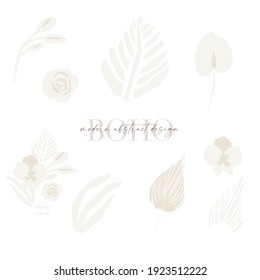 Trendy abstract boho florals, dried palm leaves, flowers, branches graphic clipart set for wedding invitations, branding, greeting cards, prints, business cards, birthday, valentine's day, stationery 