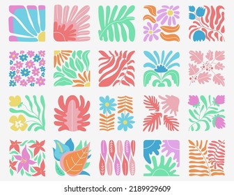 Trendy abstract botanical tile matisse style inspiration. Flat doodle naive art print, contemporary organic decorative shapes. Decent minimal vector set