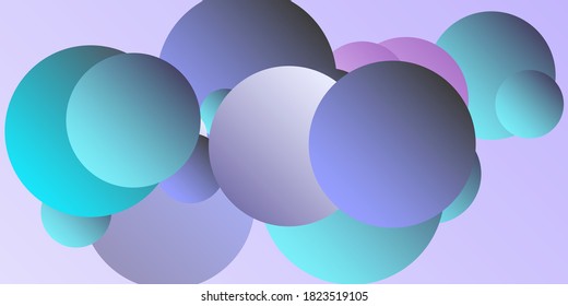 Trendy abstract business card with gradients of balls shapes on background.  Multicolored balls for design 3D illustration.  Abstract geometric background design.